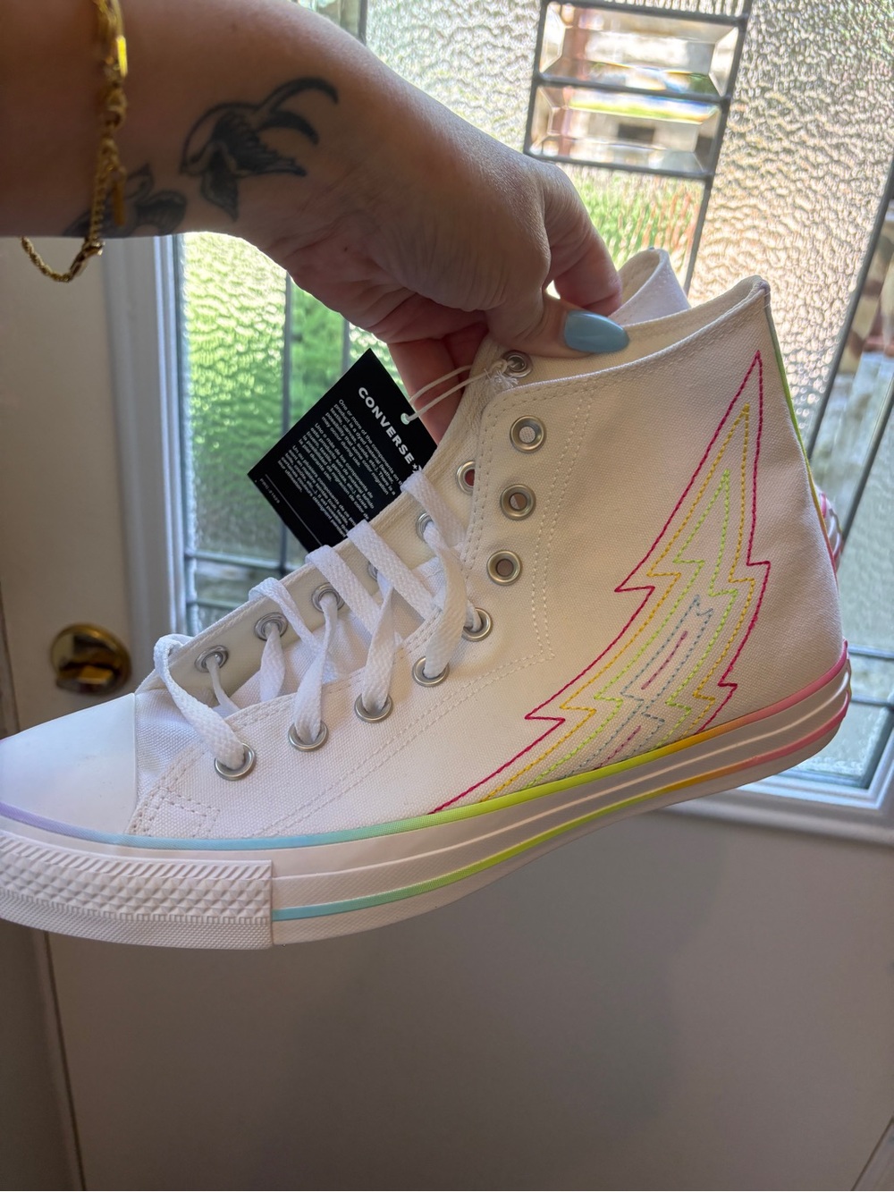 Converse White High-Top with Neon Lightning Stitch